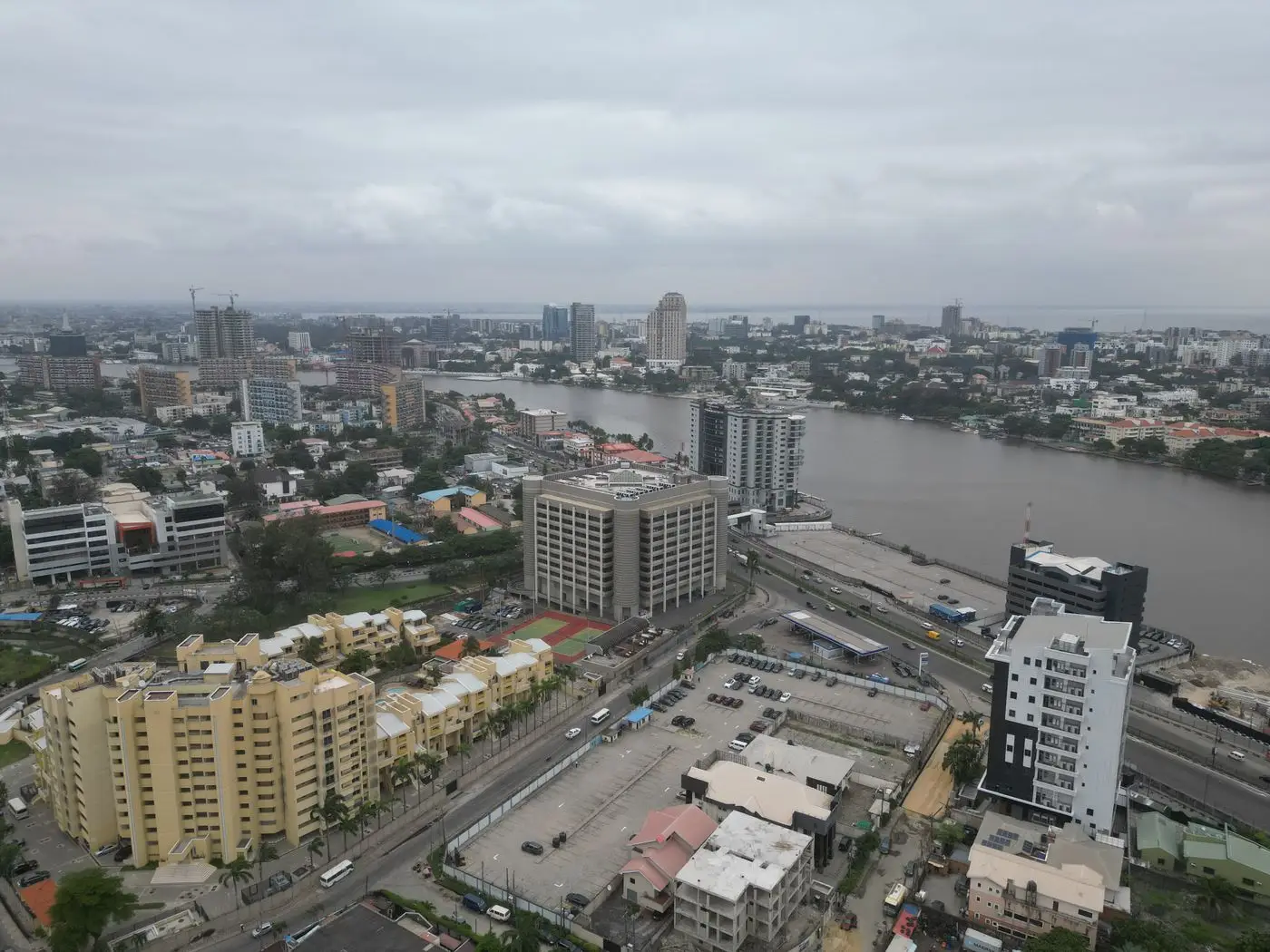 An aerial view of Lagos by the lagoon