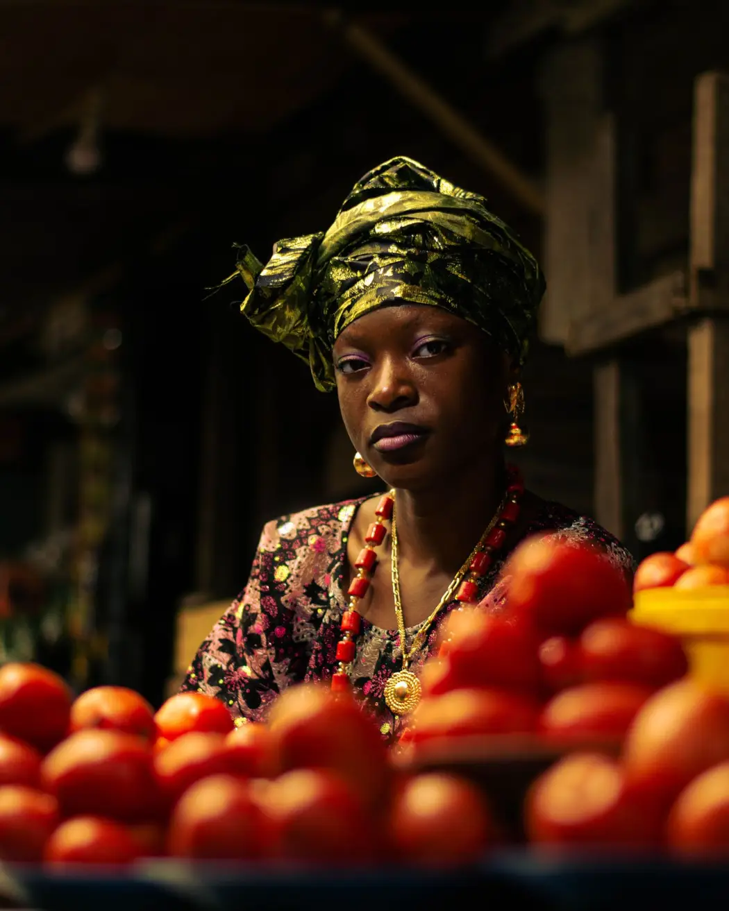 A trader at her stall in a Lagos market